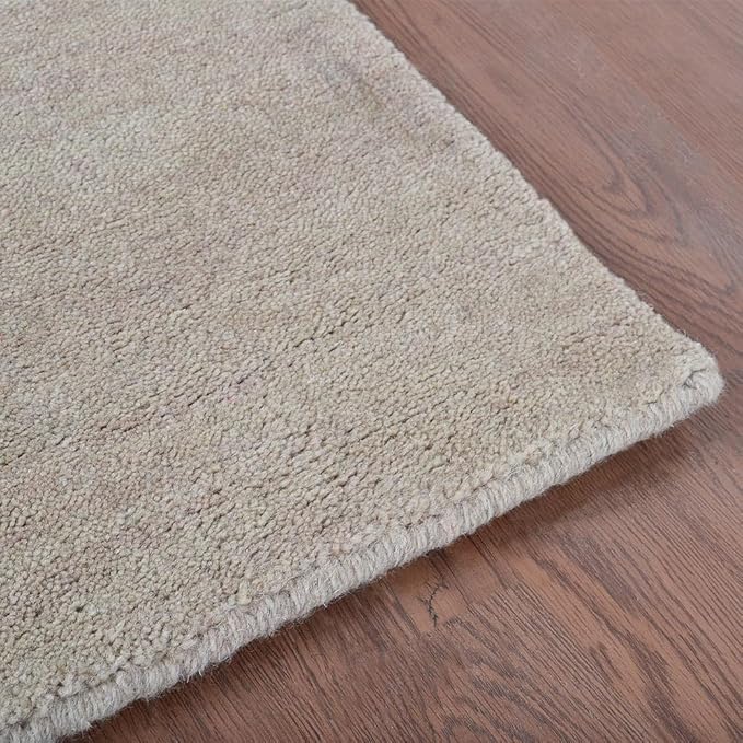 Hand Knotted Loom Wool ECO-Friendly Area Rugs - 2'6"x8', Runner, Beige Color, Solid Plain Design, High Pile Thick Handmade Anti Skid Area Rugs for Living Room, Bed Room (L00111)