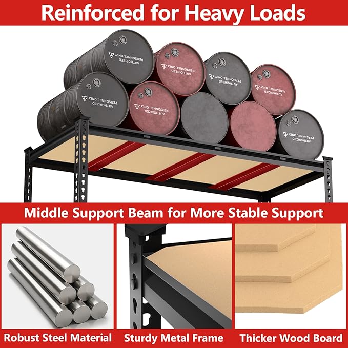 PrimeZone 60" W X 24" D X 72" H Heavy Duty Garage Storage Shelves - Adjustable Metal Shelving Unit, 5 Tier Industrial Shelves for Storage Standing Utility Rack for Warehouse, Basement, Black, 2 Pack