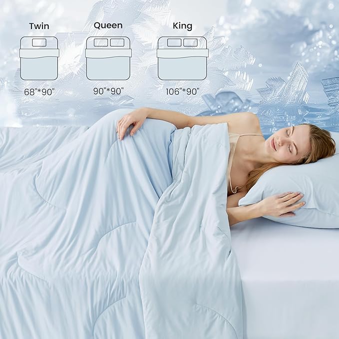 Cozy Bliss Cooling Comforter King Size Dual-Sided, Ultra-Soft Cooling Blankets for Hot Sleepers and Night Sweats, Breathable Lightweight Silky Smooth, Cool Blue