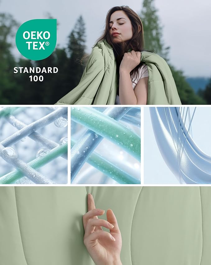 Cooling Comforter Queen Size, Breathable Blanket for Hot Sleepers & Night Sweats, Q-Max>0.46 Tech, Summer Lightweight & Skin-Friendly Bedding, 90"x90", Sage
