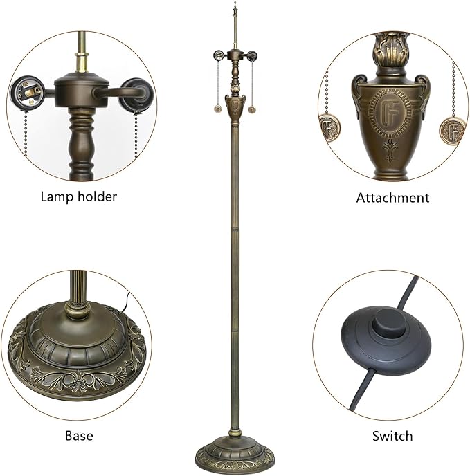 Tiffany Floor Lamp Pink Tulip Style Stained Glass Lamp Bright Lighting Rustic Standing Floor Lamp 16X16X64 Inches Vintage Unique Bronze Reading Corner Lamp for Home Decor Living Room Bedroom