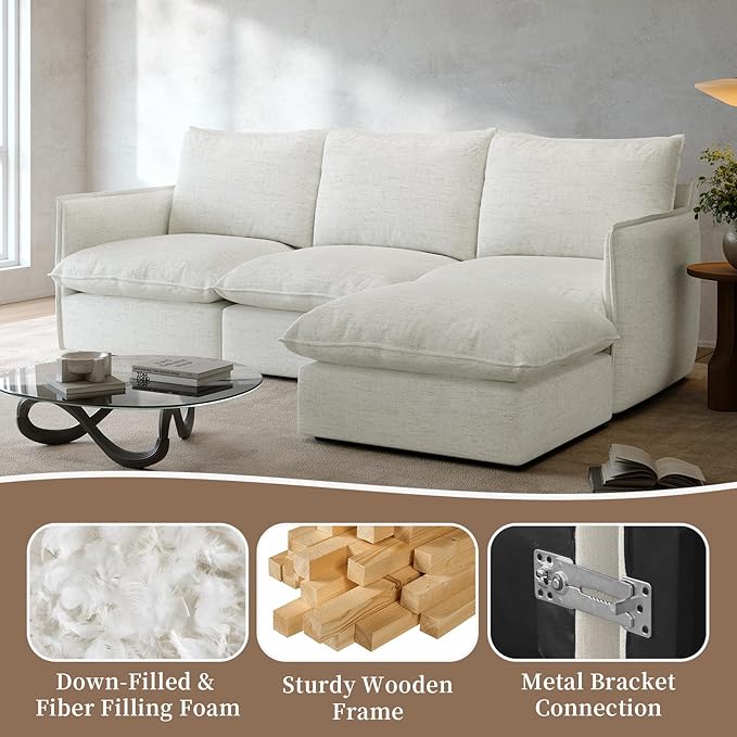 Cloud Sectional Sofa for Living Room,High Backrest Down Filled Spill & Stain-Resistant Cloud Couch,5 Seater Oversized Modular V-Shaped Couches,Removable Washable Cushion Covers,Cream White