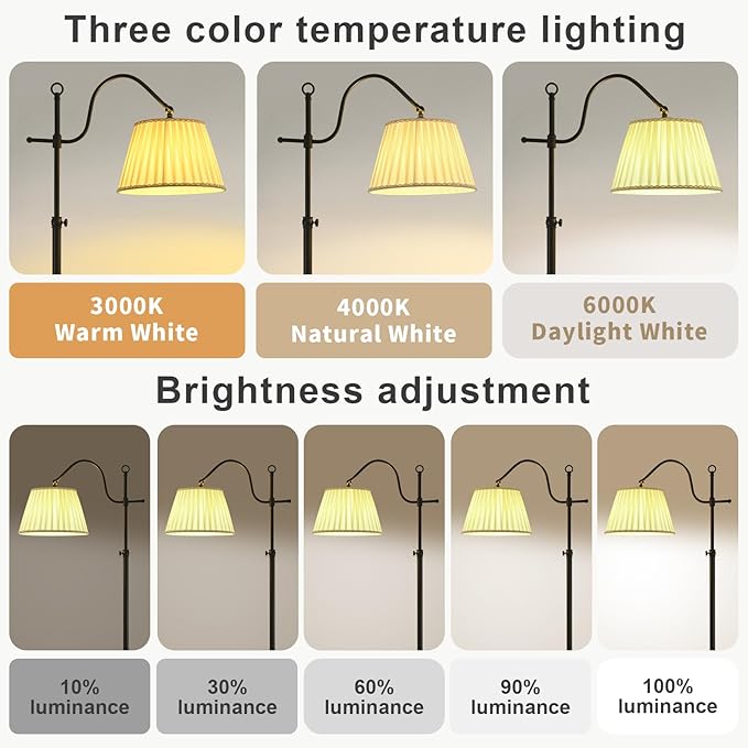 Smart 12W LED Floor Lamps Adjustable Brightness and Color, Black Retro Modern Boho Home Decor, Living Room Sofa Corner Bedroom Bedside Office Reading Standing Tall Lights