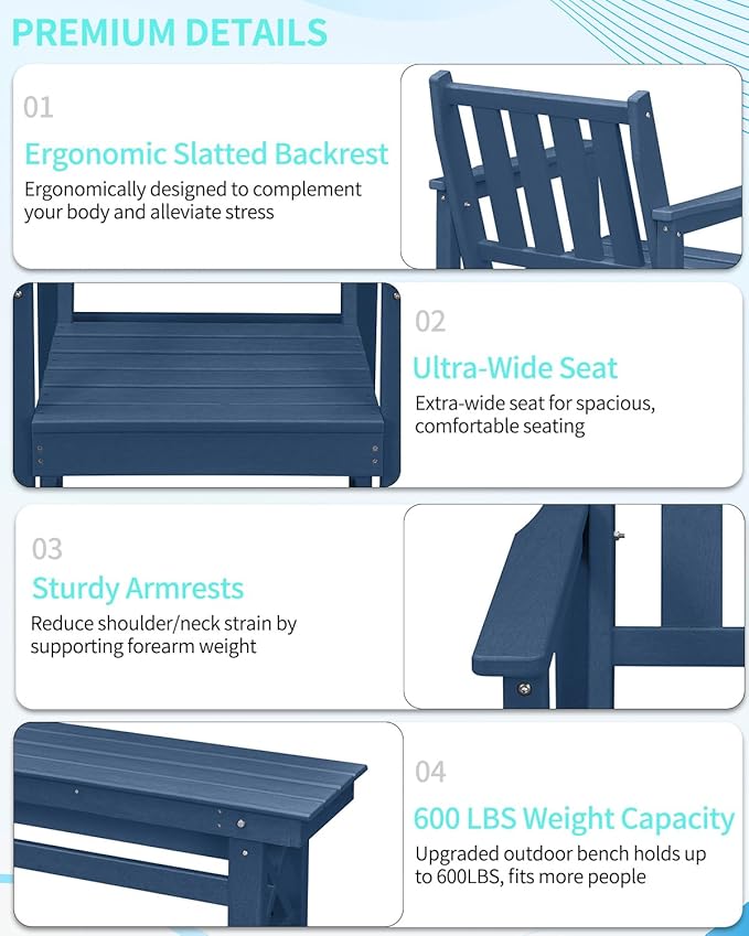 QUASCO Outdoor Patio Dining Set for 6, HDPE Dining Furniture Set with Umbrella Hole Cut-Out Table and 4 Chairs and 1 Bench, All Weather Outdoor Dining Bench Sets for Garden, Deck, Navy Blue