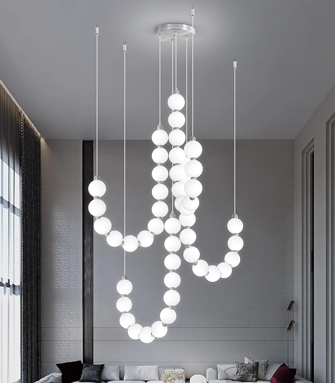 Modern Chandeliers LED Dimmable Light Acrylic Balls Ceiling Pendant Lighting for Living Room Dining Room Bedroom Adjustable Hanging Lights 90 Watts Silver Lamp