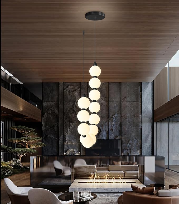 Modern Chandeliers LED Dimmable Light Acrylic Balls Ceiling Pendant Lighting for Living Room Dining Room Bedroom Adjustable Hanging Lights 25 Watts Black Lamp