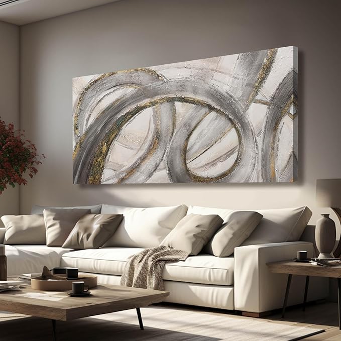 VAYIMDH Canvas Wall Art for Living Room Large Graffiti Wall Decor Grey and Beige Picture Painting for Home Office Bedroom 29"x 58" Ready to Hang