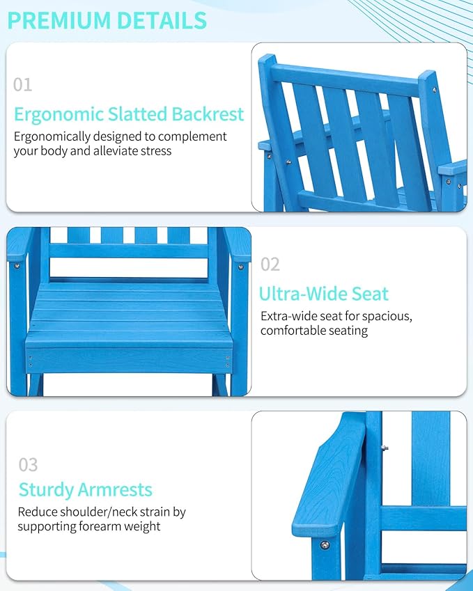 QUASCO 7-Piece Patio Dining Table Sets, Outdoor HDPE Dining Furniture Set Umbrella Hole Cut-Out Table and 6 Chairs for Backyard, Lawn, Deck and Poolside, Blue