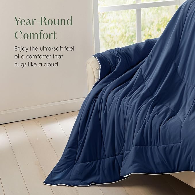 Springtree Home Luxury Viscose from Bamboo Blanket & Comforter | Viscose from Bamboo Comforter Queen Size -90" x 90" | Cooling Blanket | Breathable & Lightweight | Full/Queen - Midnight Blue
