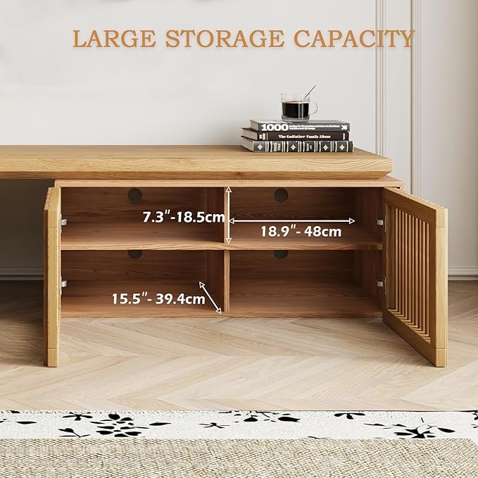 Modern TV Stand, Entertainment Center with Storage, Extendable TV Media Console for Up to 55+ Inch, Minimalist Television Cabinet for Living Room/Bedroom - Wood Color (78.7"-110" Extendable)