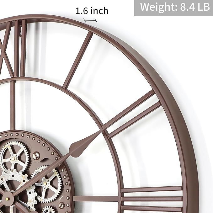 29 Inch Large Wall Clocks for Living Room Decor with Moving Gears,Large Wall Clock Industrial Steampunk,Oversized Metal Analog Wall Clocks for Farmhouse Home Battery Operated