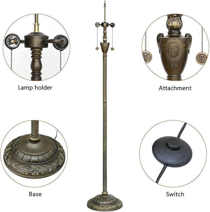 Tiffany Floor lamp Stained Glass Lamps for Living Room Bedroom Office Rustic Corner Standing Tall Vintage Light Kids Unique Pulling Chain Green Dragonfly Style Lighting