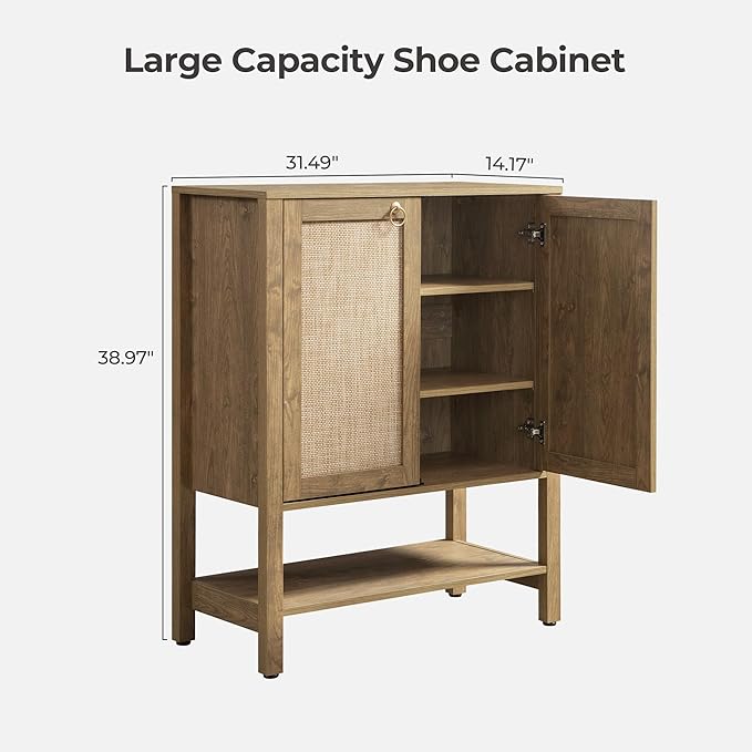 SICOTAS Shoe Cabinet with Storage - 3 Pieces Farmhouse Boho Shoe Organizer with Rattan Doors & Shelves, 5 Tier Free Standing Shoe Rack Storage Cabinet for Entryway, Living Room, Closet (Carbon Cherry)