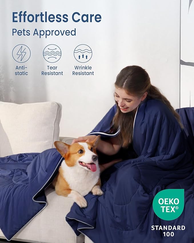 Cooling Comforter King Size, Breathable Blanket for Hot Sleepers & Night Sweats, Q-Max>0.46 Tech, Summer Lightweight & Skin-Friendly Bedding,106"x97", Dark Blue