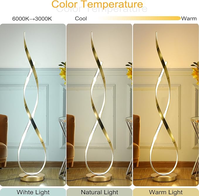 Gold LED Floor Lamp;40W Art Interior Decoration Home Nordic Standing Lamp for Living Room Lighting ; 3Color Remote Control Dimming