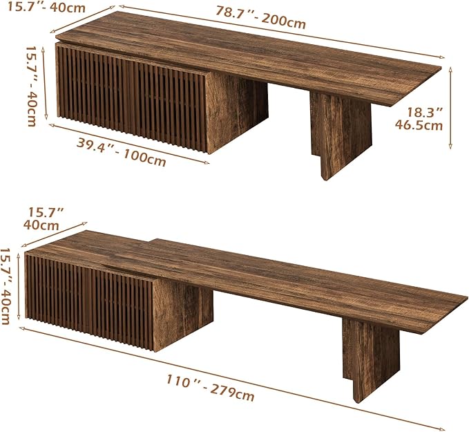Modern TV Stand, Entertainment Center with Storage, Extendable TV Media Console for Up to 55+ Inch, Minimalist Television Cabinet for Living Room/Bedroom - Rustic Brown (78.7"-110" Extendable)