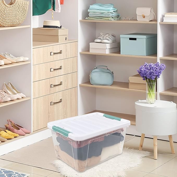 6 Packs 35 L Clear Plastic Stackable Storage Container, Storage Bins with Lids