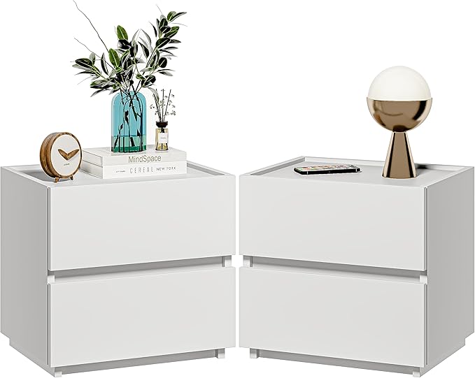 Nightstands Set of 2, Small Dresser for Closet, Sofa Side Table with Drawers for Small Spaces Wooden Bedside Tables, White Modern Storage Cabinet for Bedroom. Entryway, 15.8 in