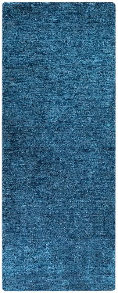 Rugsotic Carpets Hand Knotted Gabbeh Wool 2'6''x10' Runner Rug Solid Blue L00111