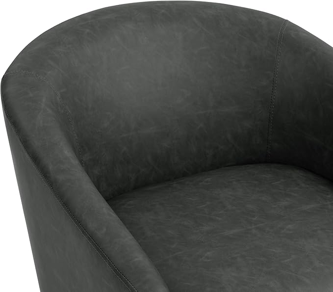 Swivel Barrel Accent Chair, Modern Round Faux Leather Arm Chair for Living Room, Bedroom, Comfy Club Reading Chairs for Adults(Faux Leather, Black, Set of 2)