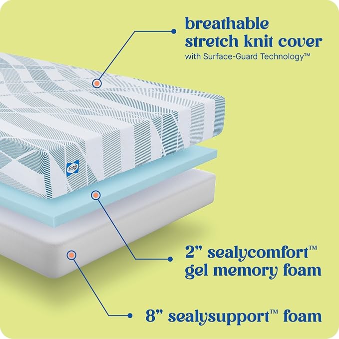 Sealy Dreamlife 10” Foam Mattress-in-a-Box, California King, SealyComfort Gel Memory Foam, Surface-Guard Technology, 10 Year Limited Warranty, Made in The USA