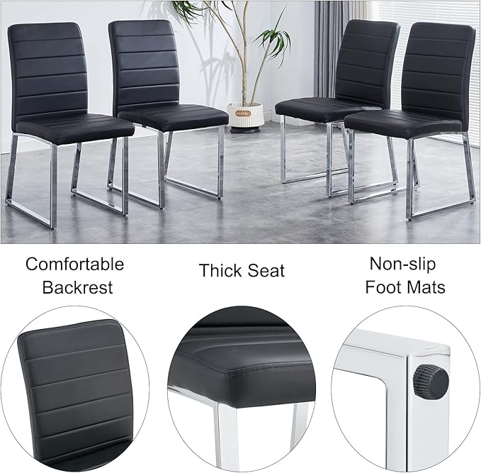 79 Inch Modern Dining Table Set for 8, White Luxury Kitchen Set with 1.8-inch Faux Marble Table Top & 8 PU Leather Upholstered Chairs for Dining and Living Room