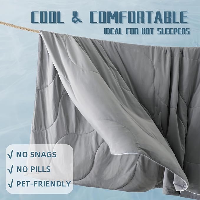 DOWNCOOL Cooling Comforter, Grey Cooling Blanket Twin Size, Cooling Duvet for Hot Sleeper, Breathable Summer Quilt, Lightweight Soft Q-Max>0.4 Arc-Chill Cool Comforter,68"X90"