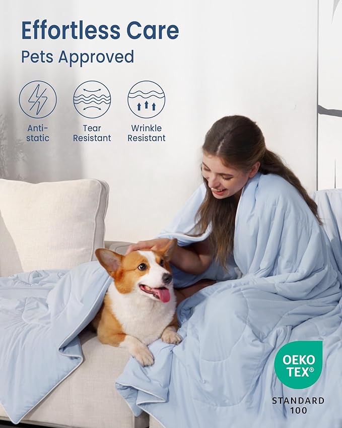 Cooling Comforter Queen Size, Breathable Blanket for Hot Sleepers & Night Sweats, Q-Max>0.46 Tech, Summer Lightweight & Skin-Friendly Bedding,90"x90", Light Blue