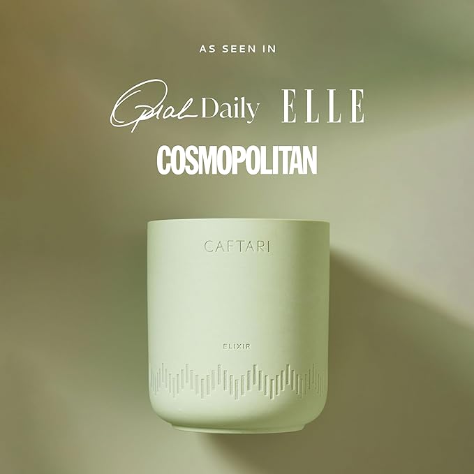 CAFTARI Luxury Aromatherapy Candle | Bergamot, Mandarin & Tea Accord Scented | 60 Hour Burn | Clean Coconut Soy Wax | Vegan, Gift-Ready Candle for Uplifted Mood, Energy & Home Spa Feel | Elixir