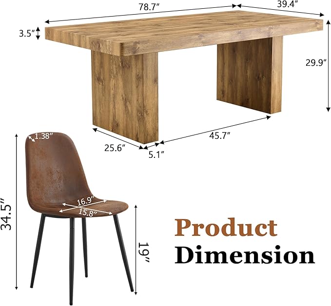 Dining Table Set for 8, 79" Large Wood Dining Room Table Set with 8 Upholstered Chairs, Farmhouse Rectangular Kitchen Table Sets for Dining Room,Brown