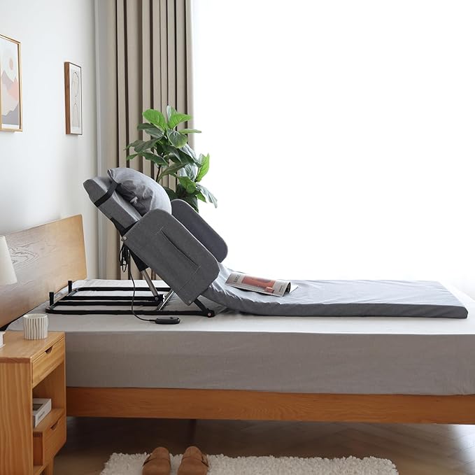 Adjustable Electric Bed Support Frame, Gray, Steel, 330lb Capacity, Remote Control, 65-Degree Tilt, Motor Drive,Portable Lift Mattress