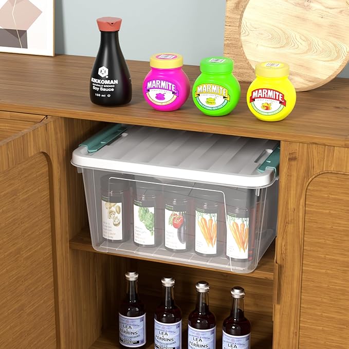 20 Quart Clear Latching Boxes, Plastic Storage Bins with Lids Set of 6