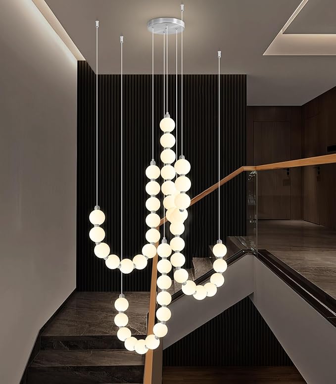 Modern Chandeliers LED Dimmable Light Acrylic Balls Ceiling Pendant Lighting for Living Room Dining Room Bedroom Adjustable Hanging Lights 90 Watts Silver Lamp