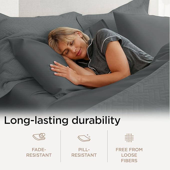 Threadmill 100% Cotton Sheets for Full Size Bed - 600 Thread Count Full Bed Sheets Set with 16” Deep Pocket - Sateen Weave 4-Piece Bedding Set with Cooling Effect, Dark Grey