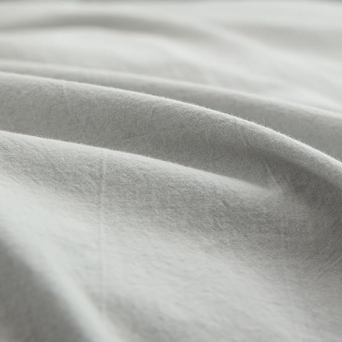 BESTOUCH Duvet Cover Set 100% Washed Cotton Linen Feel Super Soft Comfortable Chic Lightweight 3 PCs Home Bedding Set Solid Northern Droplet Grey Oversized Queen