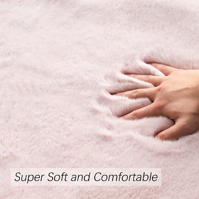 Fluffy Pink Washable Runner Rugs for Bedroom Fuzzy Faux Rabbit Shag Fur Rug for Living Room Furry Runner Rugs for Hallway 2x8 Nursery Rug