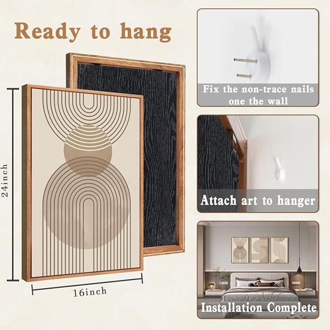 Neutral Boho Wall Art Minimalist Abstract Line Artwork for Living Room Bedroom Office 16x24 Inch Set of 3