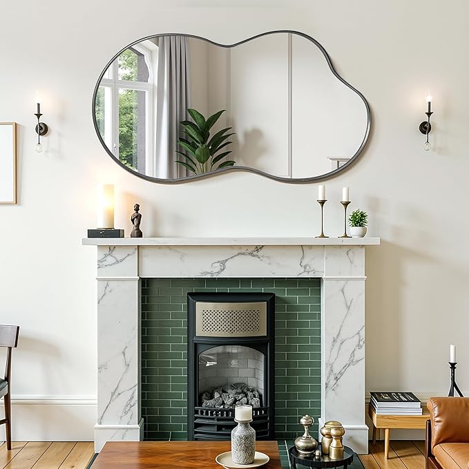 Suidia Irregular Wall Mirror, 36"x24" Bathroom Mirror Asymmetrical Mirrors Artistic Mirrors Decorative for Living Room Bedroom Bathroom Hallway Entryway, Black, Cloud Style