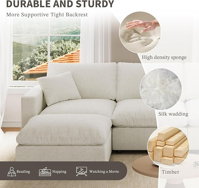 Cloud Couch Modular Sectional Sofa, 123.8" 6-Seater U Shaped Sectional Couches for Living Room, Convertible Cloud Sofa with Ottoman, Down Filled Wide & Deep Seat, Removable Washable Cushion Covers