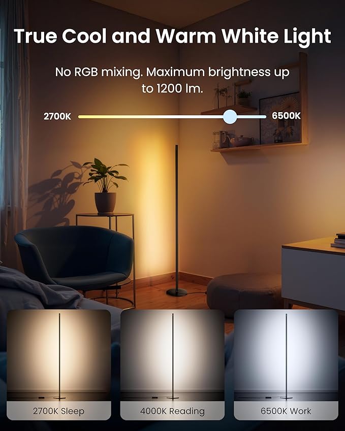 SwitchBot Smart RGBICWW App-Controlled Floor Lamp with Matter, Warm & Cool White, Alexa-Compatible Lamp, Works with Apple Home, Google Home – 1200lm Music Sync, Lamp for Living Room for Bedroom