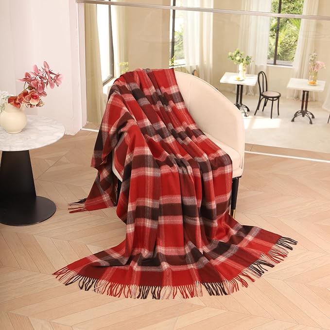 Buffalo Plaid Throw Blanket for Couch,100% Wool Throw Blanket for Home Decor, Soft Lightweight Cozy All Season Decorative Vintage Blankets for Travel,Bed, Sofa, Chair, Outdoor 55"x83"/1.5LBS
