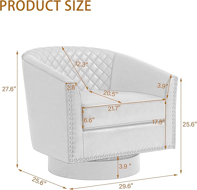 Swivel Barrel Accent Chair, Comfy Modern Upholstered Round Faux Leather Arm Chair for Living Room, Bedroom（Brown, Set of 1