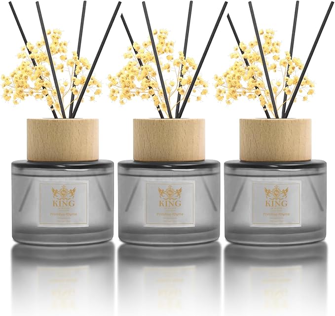 Reed Diffuser (200ml) Primitive Rhyme Reed Diffuser Set,Reed Diffuser & Oil Diffuser Sticks with Flower, Aromatherapy, Home & Kitchen Décor,Fragrance and Gifts - Pack of 3