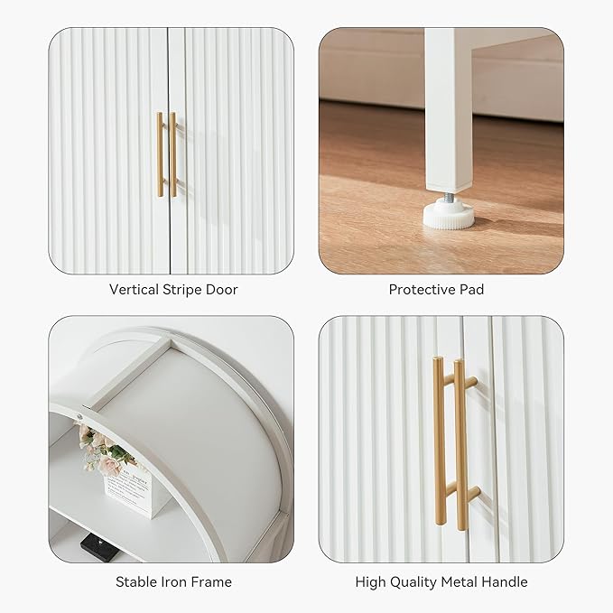 Arched Bookcase Book Shelf with Doors, 5 Tier Tall Display Bookshelf Cabinet with Storage, Industrial Floor Standing Bookshelves Open bookcases for Home Office, Living Room(White)