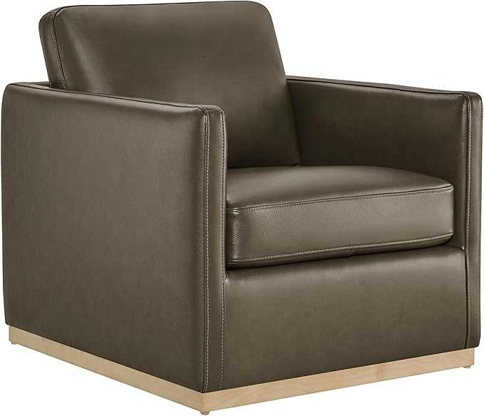 CHITA Genuine Leather Swivel Accent Chair, FSC Certified Mid Century Modern Arm Chair for Living Room and Bedroom, Fully Assembled, Mink Brown