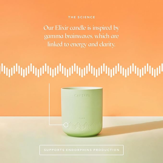 CAFTARI Luxury Aromatherapy Candle | Bergamot, Mandarin & Tea Accord Scented | 60 Hour Burn | Clean Coconut Soy Wax | Vegan, Gift-Ready Candle for Uplifted Mood, Energy & Home Spa Feel | Elixir