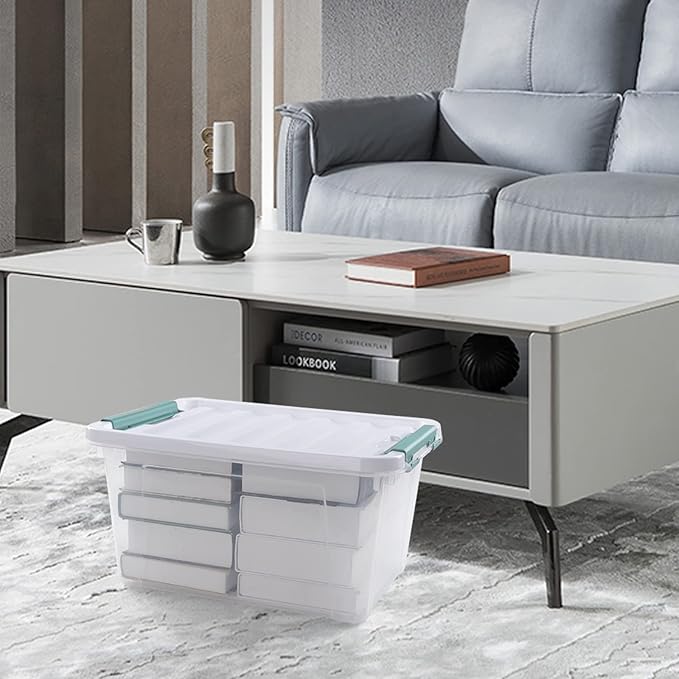 4-pack 20 Quarts Clear Boxes with Lids, Plastic Latch Storage Totes