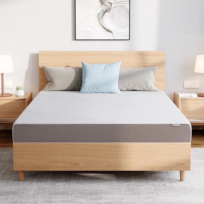 Amazon Basics Memory Foam Mattress, Medium Firm, 8 Inch, Queen, White/Grey