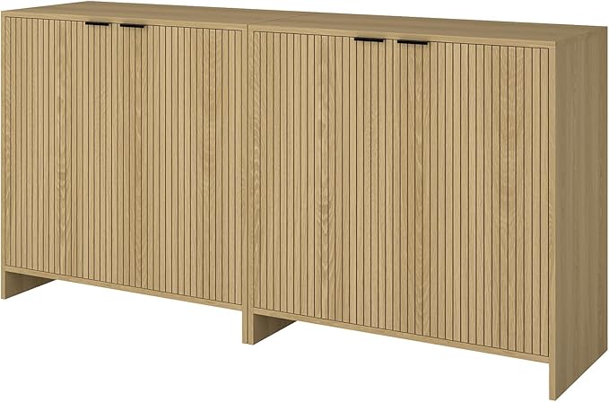 63" TV Stand for TVs up to 70",Modern Fluted TV Console with Storage Cabinet,Entertainment Center with 4 Doors & Adjustable Shelves for Living Room,Natural Oak