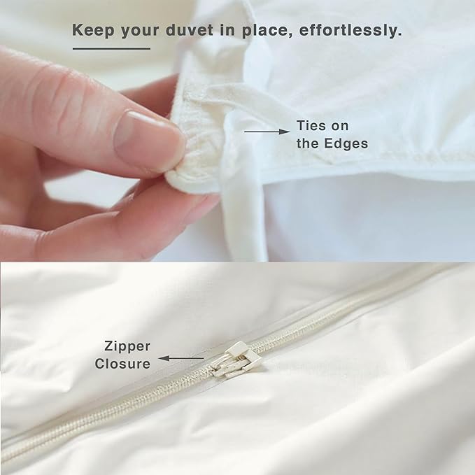 Fabdreams GOTS Certified 100% Organic Cotton Duvet Cover King Size - 400 TC Sateen - Soft - Silky - Zipper Closure - Edge Ties - 1 Duvet Cover (106"x92") + 2 Pillow Shams (20"x36") - Ivory, 3 Piece